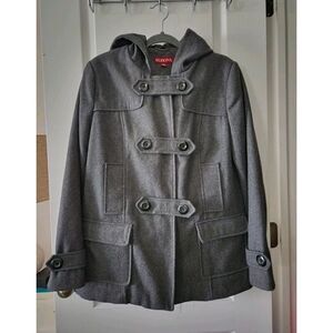 MERONA Womens Coat Gray‎ Wool Jacket Hood Pockets Size L